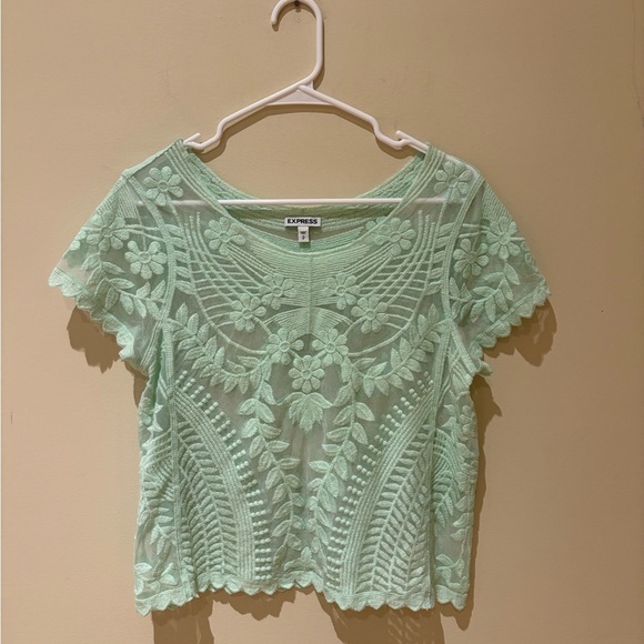 Express Tops - Express Light Green Floral Lace Blouse